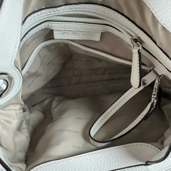 Michael Kors Raven White Silver Floral Flower Stud Shoulder Hand Bag Leather - Picture 11 of 15